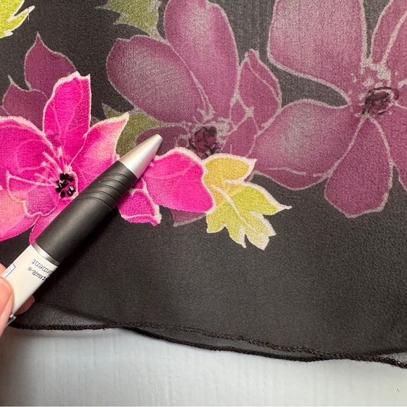 VTG Caché Silk Sheer Fairy Floral Blouse Sz L Bell Sleeves Feminine Romantic - Picture 6 of 16